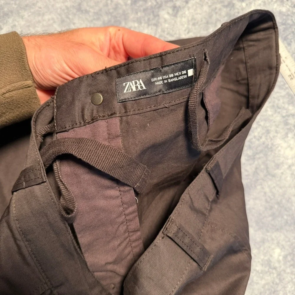 Zara Mens Brown Studded Wide Leg Cargo Pants Size 36 Utility Gorpcore Punk